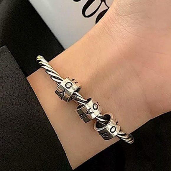 Sterling Silver I Love You Anxiety Bangle Bracelet - Picture 6 of 9